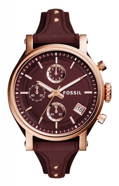 Buy Shop Fossil Original Boyfriend Sport Chronograph Maroon Dial Maroon Leather Strap Watch for Women - ES4114 USA Online