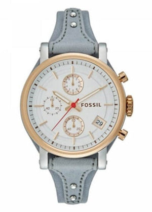 Buy Shop Fossil Original Boyfriend White Dial Light Blue Leather Strap Watch for Women - ES4045 USA Online