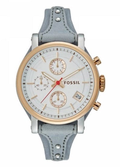 Buy Shop Fossil Original Boyfriend White Dial Light Blue Leather Strap Watch for Women - ES4045 USA Online