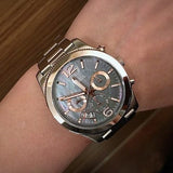 Fossil Perfect Boyfriend Mother of Pearl Blue Dial Silver Steel Strap Watch for Women - ES3880