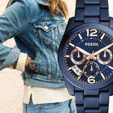 Buy Shop Fossil Perfect Boyfriend Multifunction Blue Dial Blue Steel Strap Watch for Women - ES4093 USA Online