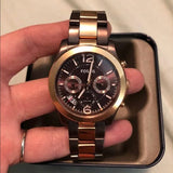 Buy Shop Fossil Perfect Boyfriend Multifunction Brown Dial Two Tone Steel Strap Watch for Women - ES4284 USA Online