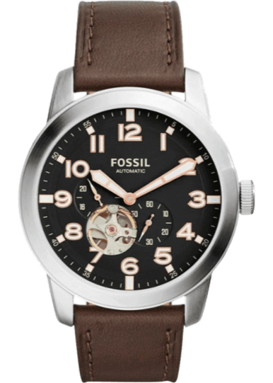 Buy Shop Fossil Pilot 54 Automatic Black Dial Brown Leather Strap Watch for Men - ME3118 USA Online