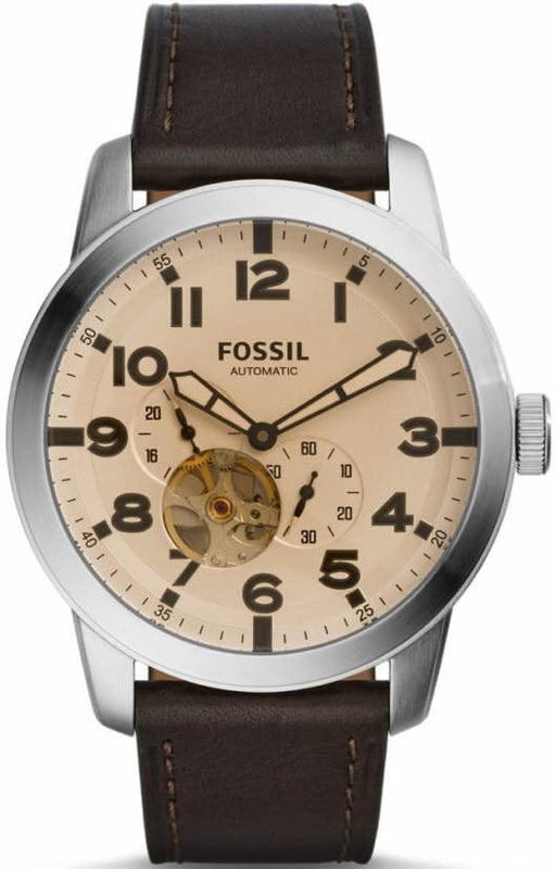 Buy Shop Fossil Pilot 54 Automatic Cream Dial Brown Leather Strap Watch for Men - ME3119 USA Online