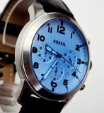 Buy Shop Fossil Pilot Chronograph Sky Blue Dial Black Leather Strap Watch for Men - FS5162 USA Online