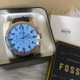 Buy Shop Fossil Pilot Chronograph Sky Blue Dial Black Leather Strap Watch for Men - FS5162 USA Online