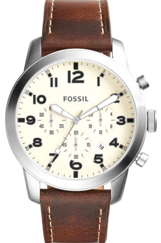 Buy Shop Fossil Pilot Chronograph White Dial Brown Leather Strap Watch for Men - FS5146 USA Online