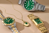 Buy Shop Fossil Raquel Three Hand Date Green Dial Gold Steel Strap Watch For Women - ES5341 USA Online