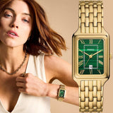 Buy Shop Fossil Raquel Three Hand Date Green Dial Gold Steel Strap Watch For Women - ES5341 USA Online