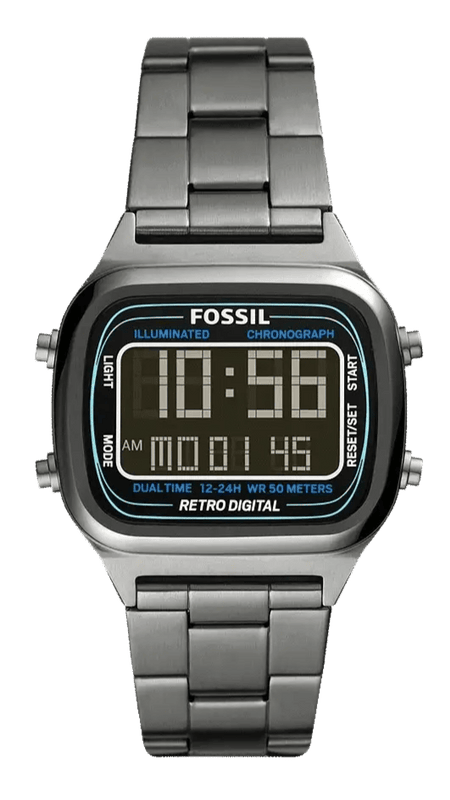 Buy Shop Fossil Retro Digital Black Dial Black Steel Strap Watch for Men - FS5846 USA Online