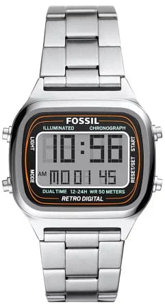 Buy Shop Fossil Retro Digital Silver Dial Silver Steel Strap Watch for Men - FS5844 USA Online