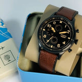 Buy Shop Fossil Retro Pilot Chronograph Brown Dial Brown Leather Strap Watch for Men - FS5833 USA Online