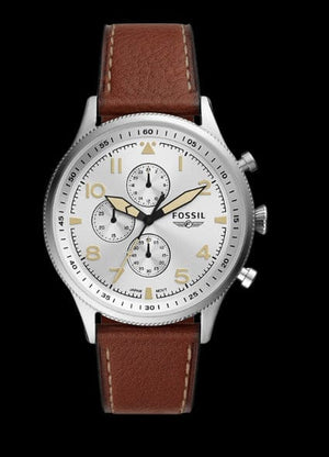 Buy Shop Fossil Retro Pilot Chronograph Silver Dial Brown Leather Strap Watch for Men - FS5809 USA Online