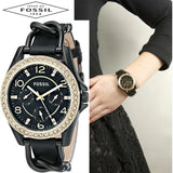 Buy Shop Fossil Riley Black Dial Black Leather Strap Watch for Women - ES3696 USA Online