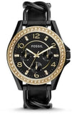 Buy Shop Fossil Riley Black Dial Black Leather Strap Watch for Women - ES3696 USA Online
