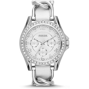 Buy Shop Fossil Riley White Dial White Leather Strap Watch for Women - ES3463 USA Online