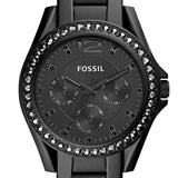 Buy Shop Fossil Riley Multifunction Black Dial Black Steel Strap Watch for Women - ES4519 USA Online