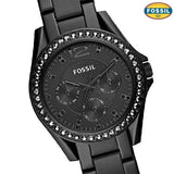 Buy Shop Fossil Riley Multifunction Black Dial Black Steel Strap Watch for Women - ES4519 USA Online