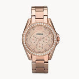 Buy Shop Fossil Riley Multifunction Rose Gold Dial Rose Gold Steel Strap Watch for Women - ES2811 USA Online