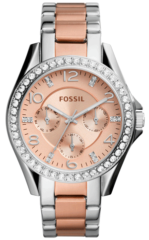 Buy Shop Fossil Riley Multifunction Rose Gold Dial Two Tone Steel Strap Watch for Women - ES4145 USA Online