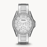 Buy Shop Fossil Riley Multifunction Silver Dial Silver Steel Strap Watch for Women - ES3202 USA Online