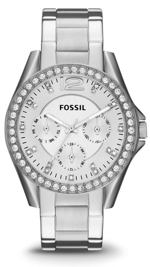 Buy Shop Fossil Riley Multifunction Silver Dial Silver Steel Strap Watch for Women - ES3202 USA Online
