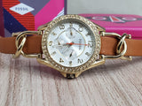 Buy Shop Fossil Riley Multifunction White Dial Orange Leather Strap Watch for Women - ES3723 USA Online