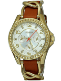Buy Shop Fossil Riley Multifunction White Dial Orange Leather Strap Watch for Women - ES3723 USA Online
