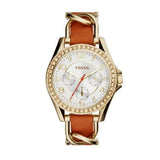 Buy Shop Fossil Riley Multifunction White Dial Orange Leather Strap Watch for Women - ES3723 USA Online