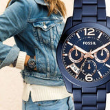 Buy Shop Fossil Riley Quartz Blue Dial Blue Steel Strap Watch for Women - ES4294 USA Online