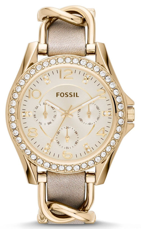 Buy Shop Fossil Riley White Dial Beige Leather Strap Watch for Women - ES3465 USA Online