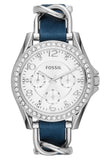 Buy Shop Fossil Riley White Dial Blue Leather Strap Watch for Women - ES3464 USA Online