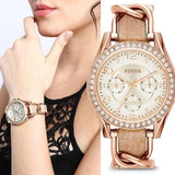Buy Shop Fossil Riley White Dial Sand Leather Strap Watch for Women - ES3466 USA Online