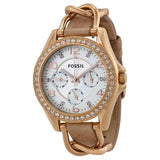 Buy Shop Fossil Riley White Dial Sand Leather Strap Watch for Women - ES3466 USA Online