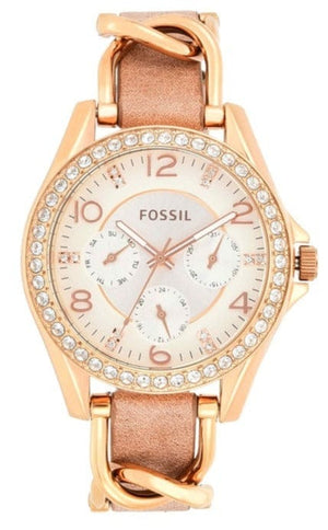 Buy Shop Fossil Riley White Dial Sand Leather Strap Watch for Women - ES3466 USA Online