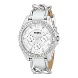 Buy Shop Fossil Riley White Dial White Leather Strap Watch for Women - ES3463 USA Online