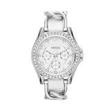 Buy Shop Fossil Riley White Dial White Leather Strap Watch for Women - ES3463 USA Online