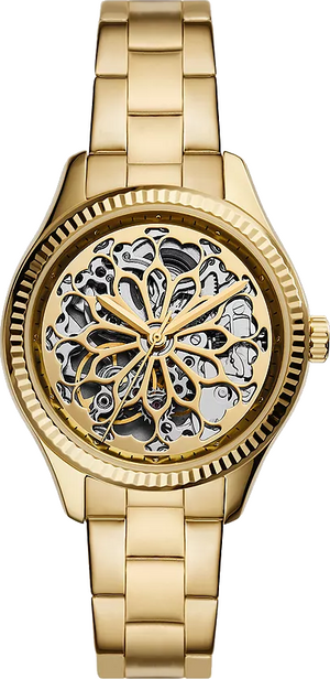 Buy Shop Fossil Rye Automatic Skeleton Gold Dial Gold Steel Strap Watch for Women - BQ3755 USA Online
