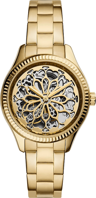 Buy Shop Fossil Rye Automatic Skeleton Gold Dial Gold Steel Strap Watch for Women - BQ3755 USA Online