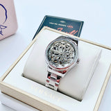Buy Shop Fossil Rye Automatic Skeleton Silver Dial Silver Steel Strap Watch for Women - BQ3753 USA Online