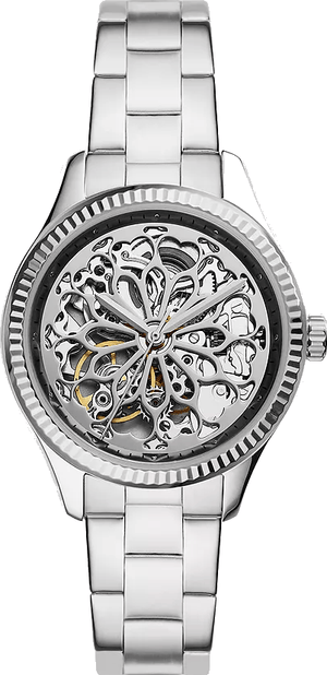 Buy Shop Fossil Rye Automatic Skeleton Silver Dial Silver Steel Strap Watch for Women - BQ3753 USA Online