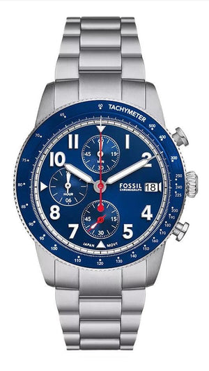 Buy Shop Fossil Sport Tourer Chronograph Blue Dial Silver Steel Strap Watch for Men - FS6047 USA Online