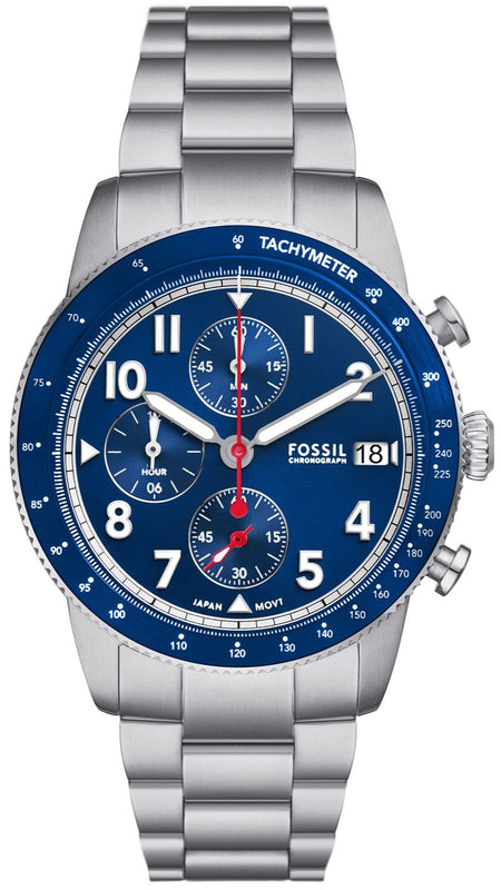 Buy Shop Fossil Sport Tourer Chronograph Blue Dial Silver Steel Strap Watch for Men - FS6047 USA Online