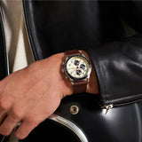 Fossil Sport Tourer Chronograph White Dial Brown Leather Strap Watch for Men - FS6042
