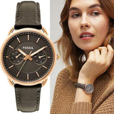 Buy Shop Fossil Tailor Grey Dial Grey Leather Strap Watch for Women - ES3913 USA Online