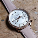 Buy Shop Fossil Tailor Quartz White Dial Pink Leather Strap Watch for Women - ES4393 USA Online