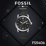 Buy Shop Fossil The Commuter Black Dial Black Leather Strap Watch for Men - FS5406 USA Online