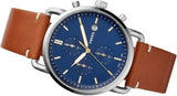 Buy Shop Fossil The Commuter Blue Dial Brown Leather Strap Watch for Men - FS5401 USA Online