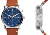 Buy Shop Fossil The Commuter Blue Dial Brown Leather Strap Watch for Men - FS5401 USA Online