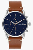 Buy Shop Fossil The Commuter Blue Dial Brown Leather Strap Watch for Men - FS5401 USA Online